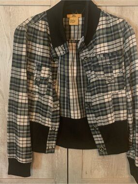 DG Plaid Bomber Jacket - Black, Cream & Blue 100% cotton